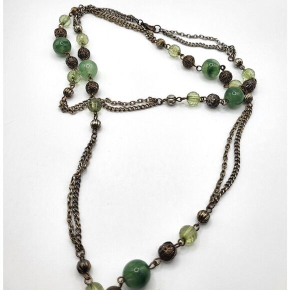 90s Long Strand Green Natural Bohemian Beaded Chain Necklace 35in - Picture 4 of 5